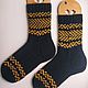 RussianSocks Черные носки вязаные жёлтый золотой узор. Носки. RussianSocks ВЯЗАНЫЕ НОСКИ ВАРЕЖКИ. Ярмарка Мастеров.  Фото №4