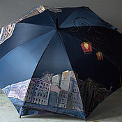Аксессуары handmade. Livemaster - original item Painted Umbrella Night Saint Petersburg dark blue. Handmade.