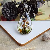Украшения handmade. Livemaster - original item Pendant with mushrooms. Forest resin pendant with real moss and mushrooms. Handmade.