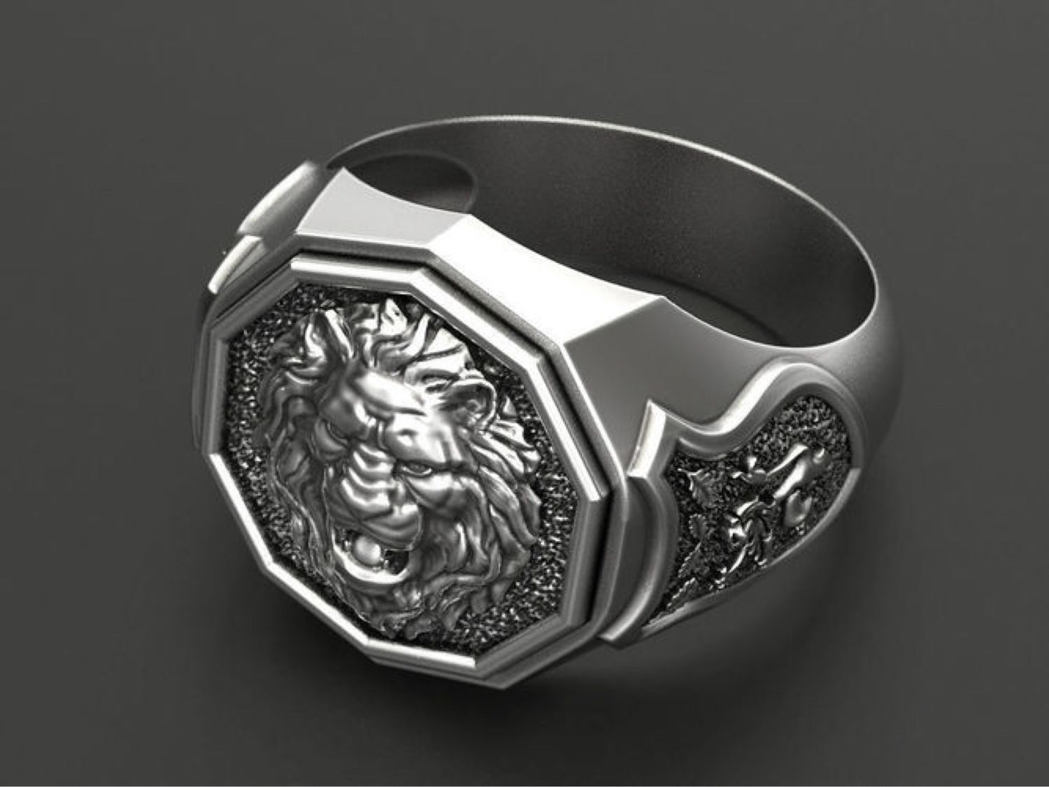 Кольцо-печатка Лев серебряная мужская арт4967893