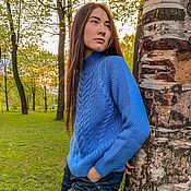 Woolen women's sweater knitted from English tweed. Oversized