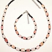 Украшения handmade. Livemaster - original item Set with pink opal and black zircon.. Handmade.