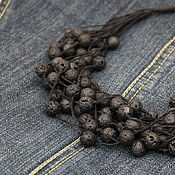 Украшения handmade. Livemaster - original item Necklace the color of coal, flax and volcanic lava black linen on the cords. Handmade.