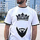 Cool white t-shirt Beard and crown, rap t-shirt with stripes, T-shirts and undershirts for men, Novosibirsk,  Фото №1