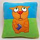 Pillow decorative red cat with a book applique of felt, Pillow, Moscow,  Фото №1