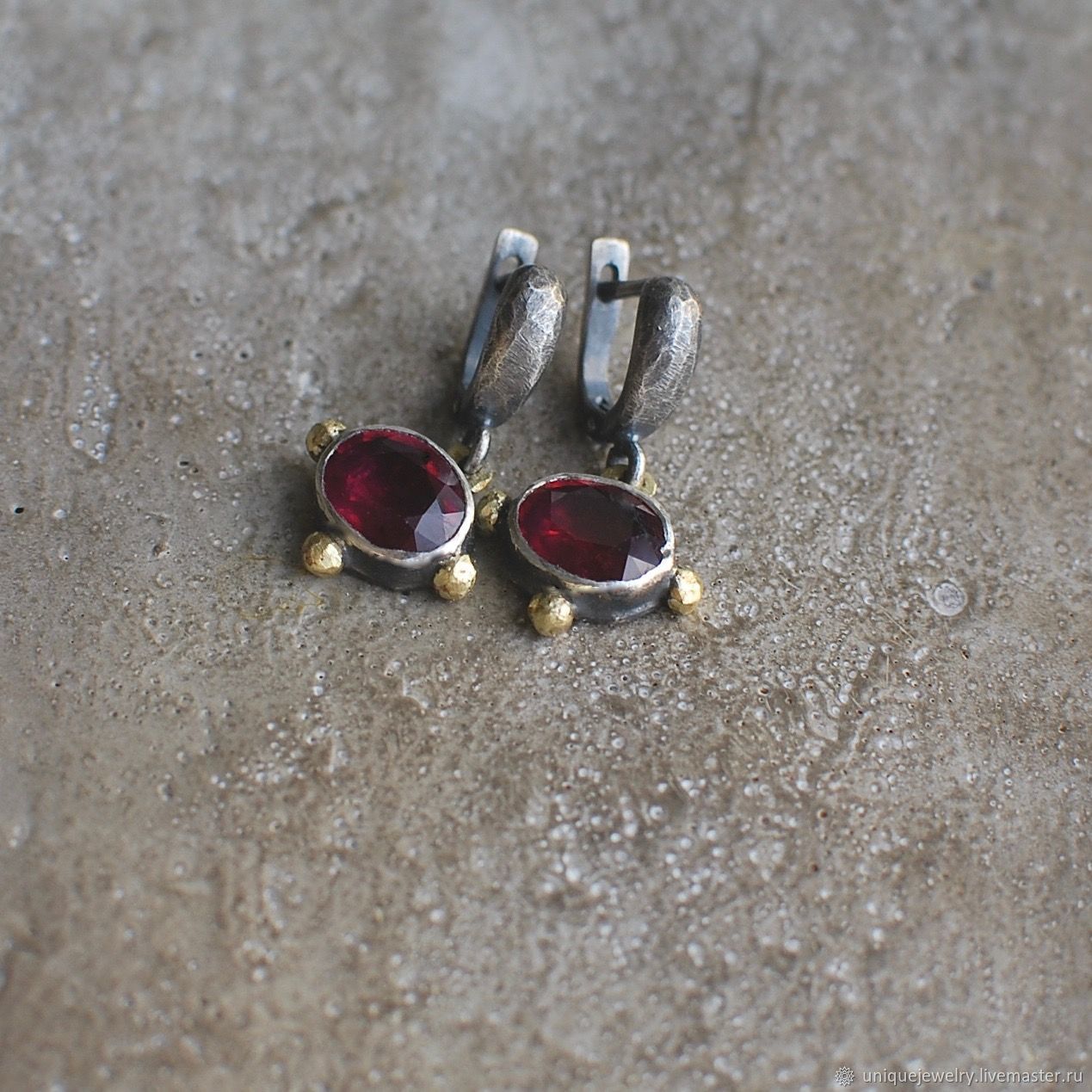 Ruby earrings, silver and brass, Earrings, Moscow,  Фото №1
