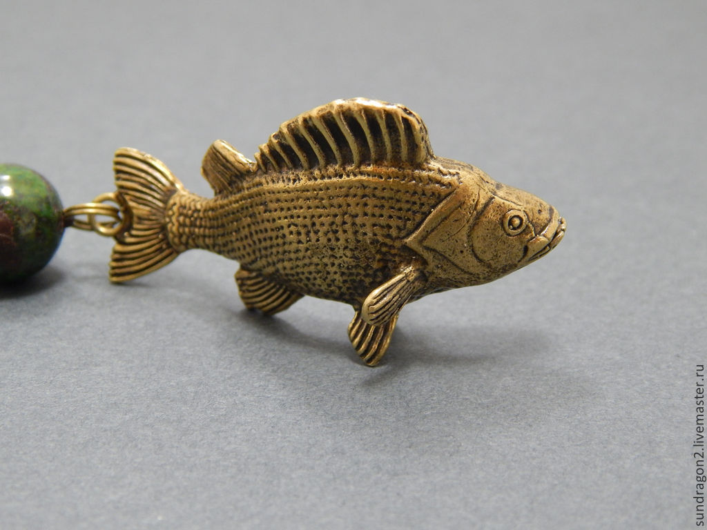 брелок с рыбой "Рыба моей мечты - окунь" из бронзы ручной работы