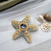 Украшения handmade. Livemaster - original item Brooch-pin: The starfish is the color of old gold with a smoky blue. Handmade.