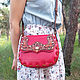 Кожаная сумка женская красная, с орнаментом, ручная работа, Классическая сумка, Курск,  Фото №1