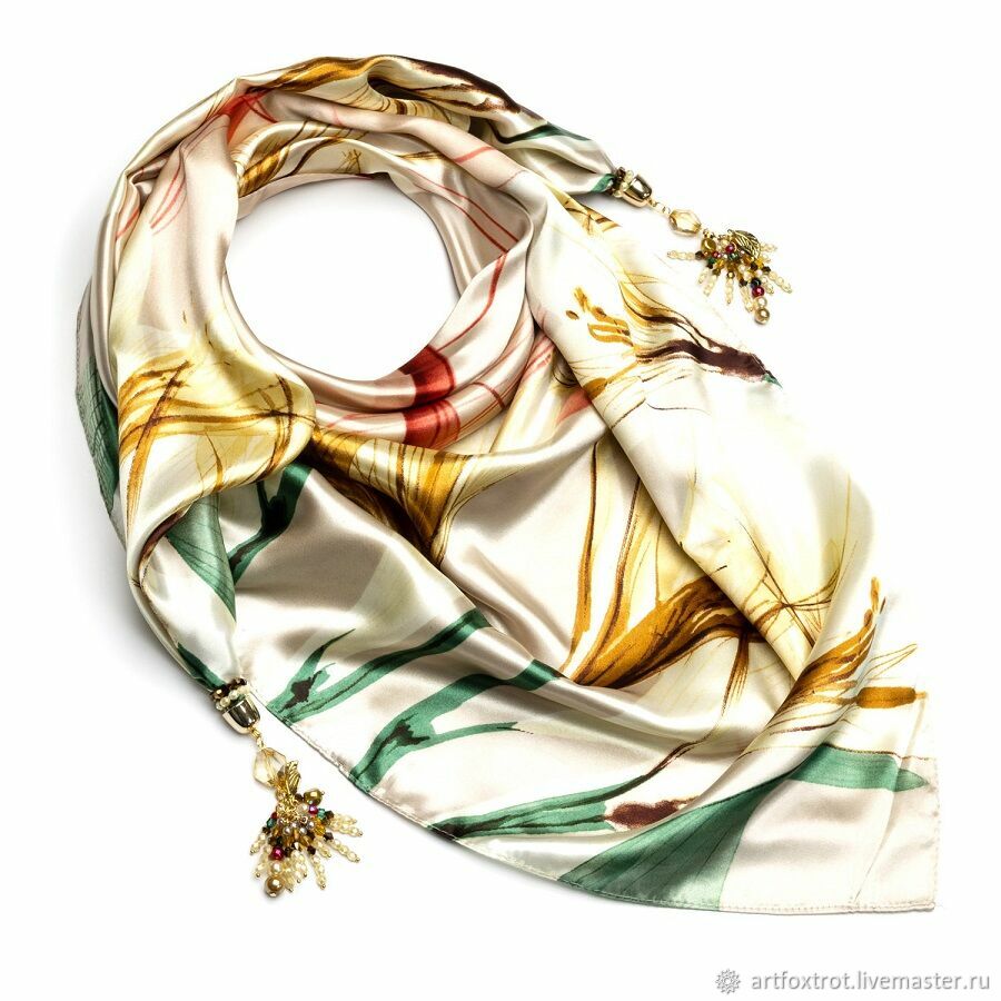 Платок с кисточками Шёлковый (№2290-80-89) Кремовый в интернет-магазине ...