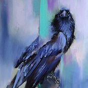 Картины и панно handmade. Livemaster - original item Pastel painting of a Raven (dark blue purple bird). Handmade.