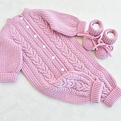Одежда детская handmade. Livemaster - original item Overalls and booties for girls 3-6 months. Merino 100%. Handmade.