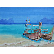 Картины и панно handmade. Livemaster - original item Painting boats seascape. Handmade.
