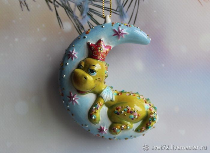 Ёлочная игрушка дракон из папье-маше (символ 2024 нового года) (на елку)