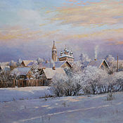 Картины и панно handmade. Livemaster - original item Painting - Winter morning in the village. Handmade.