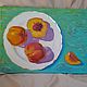Oil painting On a plate with a gold border. Peaches. Pictures. art-magazinchik-klevera-bleka. My Livemaster. Фото №4