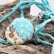 Украшения handmade. Livemaster - original item Breeze - pendant glass bead lampwork - blue turquoise ivory. Handmade.