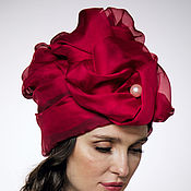 Аксессуары handmade. Livemaster - original item Cherry red silk organza turban with a bead Pearl. Handmade.