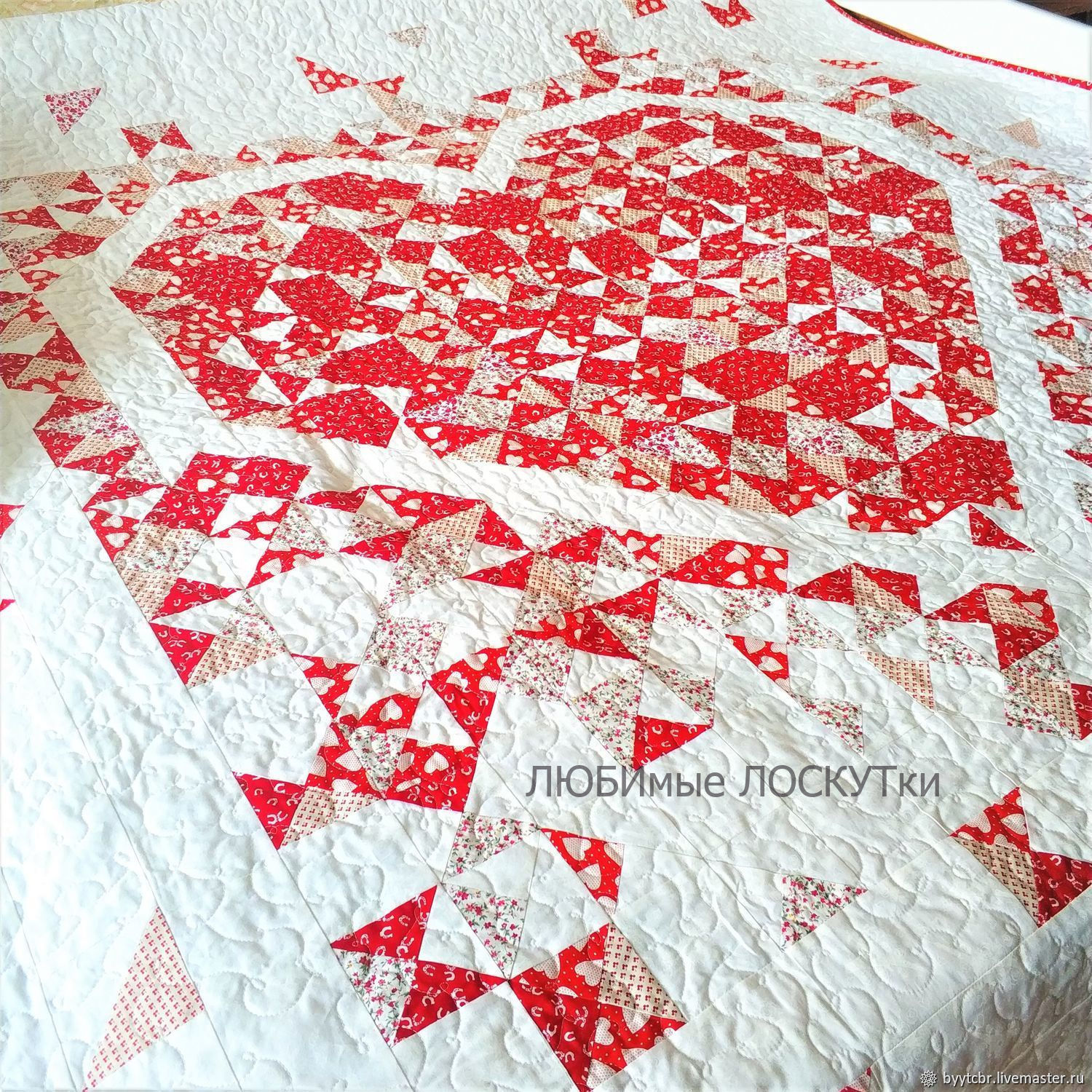 Patchwork bedspread LOVE red white, Bedspreads, Moscow,  Фото №1