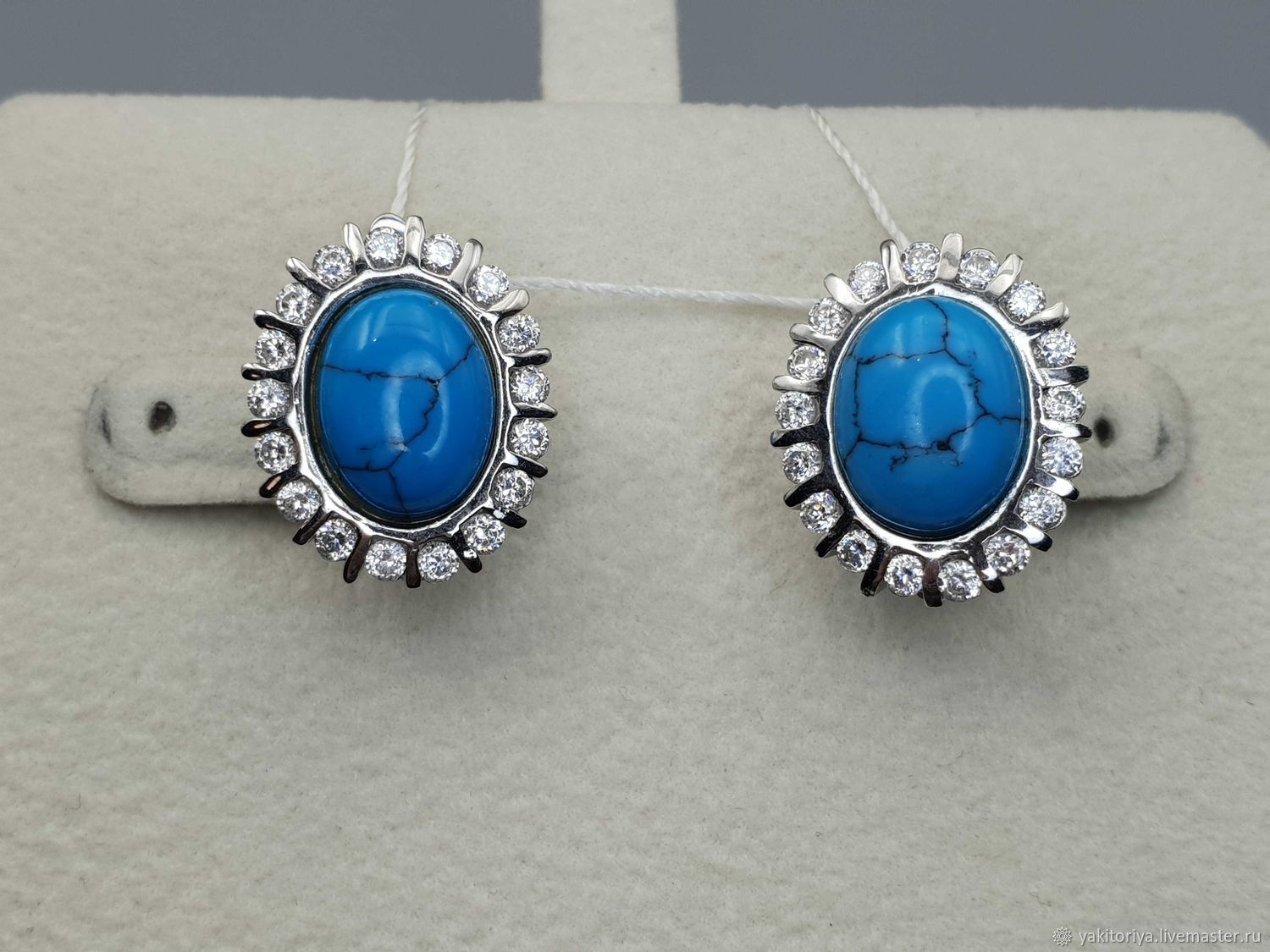 Silver earrings with turquoise 11h8 mm and cubic zirconia, Earrings, Moscow,  Фото №1