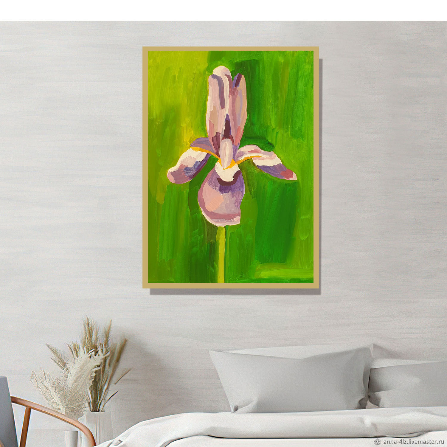 КАРТИНА МАСЛОМ ЖИВОПИСЬ ИРИС НА ЗЕЛЕНОМ ФОНЕ в интернет-магазине ...