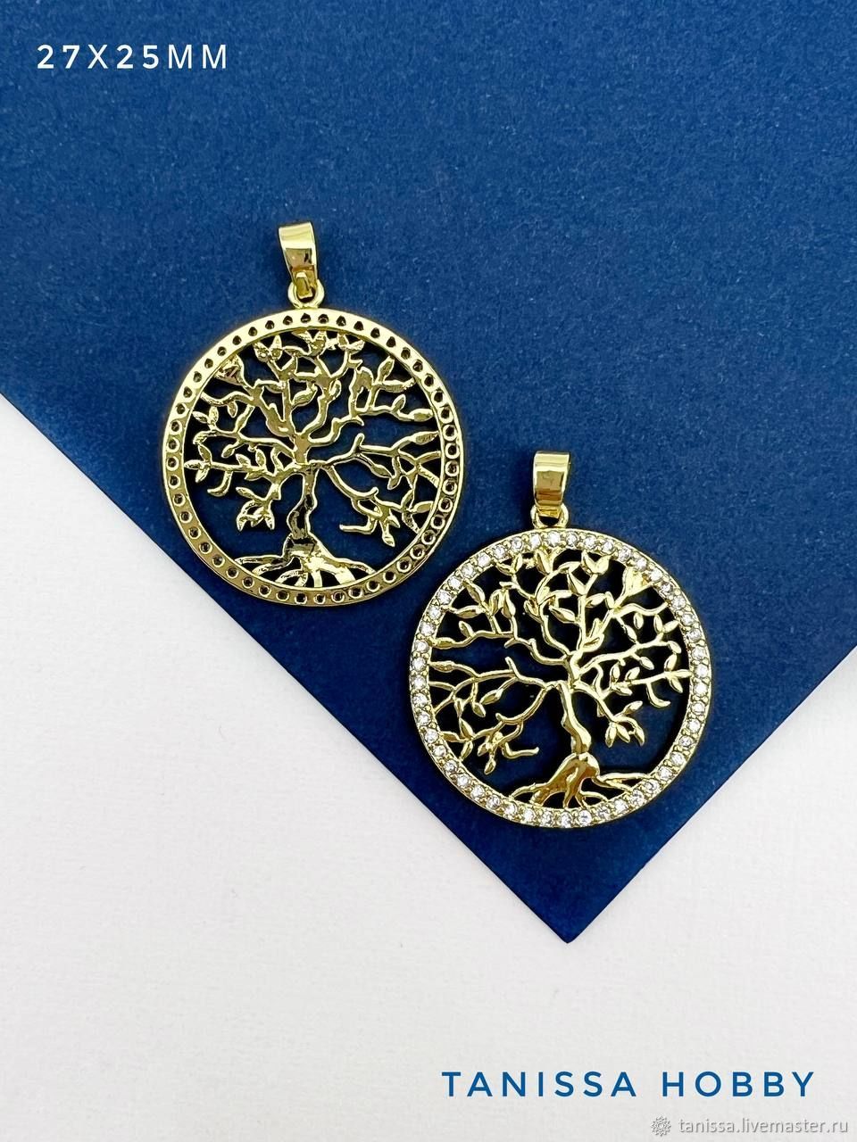 Подвеска круг дерево с фианитами, 25мм, позолота, Д305 купить в ...