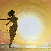 Картины и панно handmade. Livemaster - original item Painting sunny silhouette of a girl at dawn