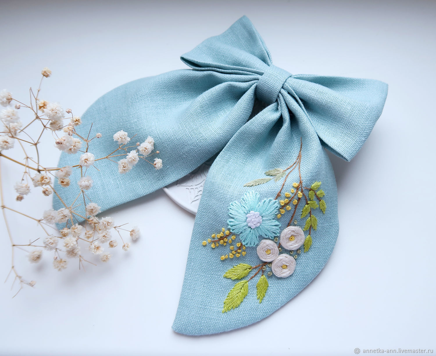 Bow Hairpin Linen - Embroidery Flowers, Hairpins, Fryazino,  Фото №1