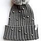 Merino winter hat with rabbit pompom and swarovski pearls. Knitted ha. Caps. GemKnitDesign. My Livemaster. Фото №4