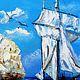 Картина Море парусник масло морской пейзаж мыс Фиолент море горы скалы. Картины. Картины маслом  Евгения Мороз (morozrisovala). Ярмарка Мастеров.  Фото №4