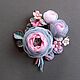Brooch: Cloud Roses Bouquet Handmade Flowers Fabric Genuine Leather. Brooches. ms. Decorator. My Livemaster. Фото №4