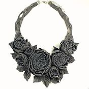 Украшения handmade. Livemaster - original item Dance Of The Roses. Graphite. Necklace from genuine leather with handmade flowers.. Handmade.
