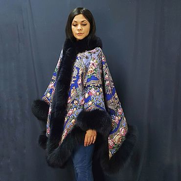 Пончо "Цветы под снегом" с песцом. National Brand (Катерина). Одежда женская ручной работы - Ярмарка Мастеров Одежда женская ручной работы. Ярмарка Мастеров - ручная работа Пончо "Цветы под снегом" с песцом. Handmade.