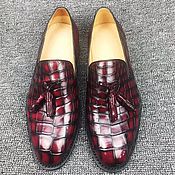 Обувь ручной работы handmade. Livemaster - original item Loafers for men, with tassels, crocodile skin, Burgundy color.. Handmade.