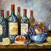Картины и панно ручной работы. Ярмарка Мастеров - ручная работа Pintura al óleo Bodegón con vino y fruta. Handmade.