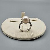 Украшения handmade. Livemaster - original item Silver ring with 12 mm white pearls and cubic zirconia. Handmade.