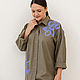 Khaki shirt with embroidery Linen with viscose. Blouses. NATALINI. My Livemaster. Фото №5