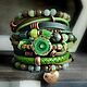 Leather bracelet with stones in the Boho style 'In shades of green', Bead bracelet, Moscow,  Фото №1