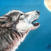 Картины и панно handmade. Livemaster - original item Pictures: The Wolf and the full moon. Original. Pastel.. Handmade.