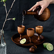 Посуда handmade. Livemaster - original item Wooden set-Decanter with three glasses on a tray RN2. Handmade.