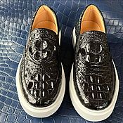 Обувь ручной работы handmade. Livemaster - original item Slip-ons from the embossed part of genuine crocodile leather, in black.. Handmade.