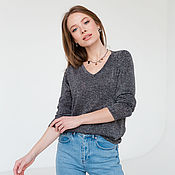 Одежда handmade. Livemaster - original item Knitted jumper with lurex loose style black silver. Handmade.