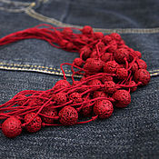 Украшения handmade. Livemaster - original item Dark red necklace from flax and volcanic lava beads multi-row boho. Handmade.