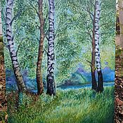 Картины и панно handmade. Livemaster - original item Oil painting landscape birch trees bathed in morning light. Handmade.