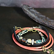 Украшения handmade. Livemaster - original item Bracelet set: boho with leather and bone 