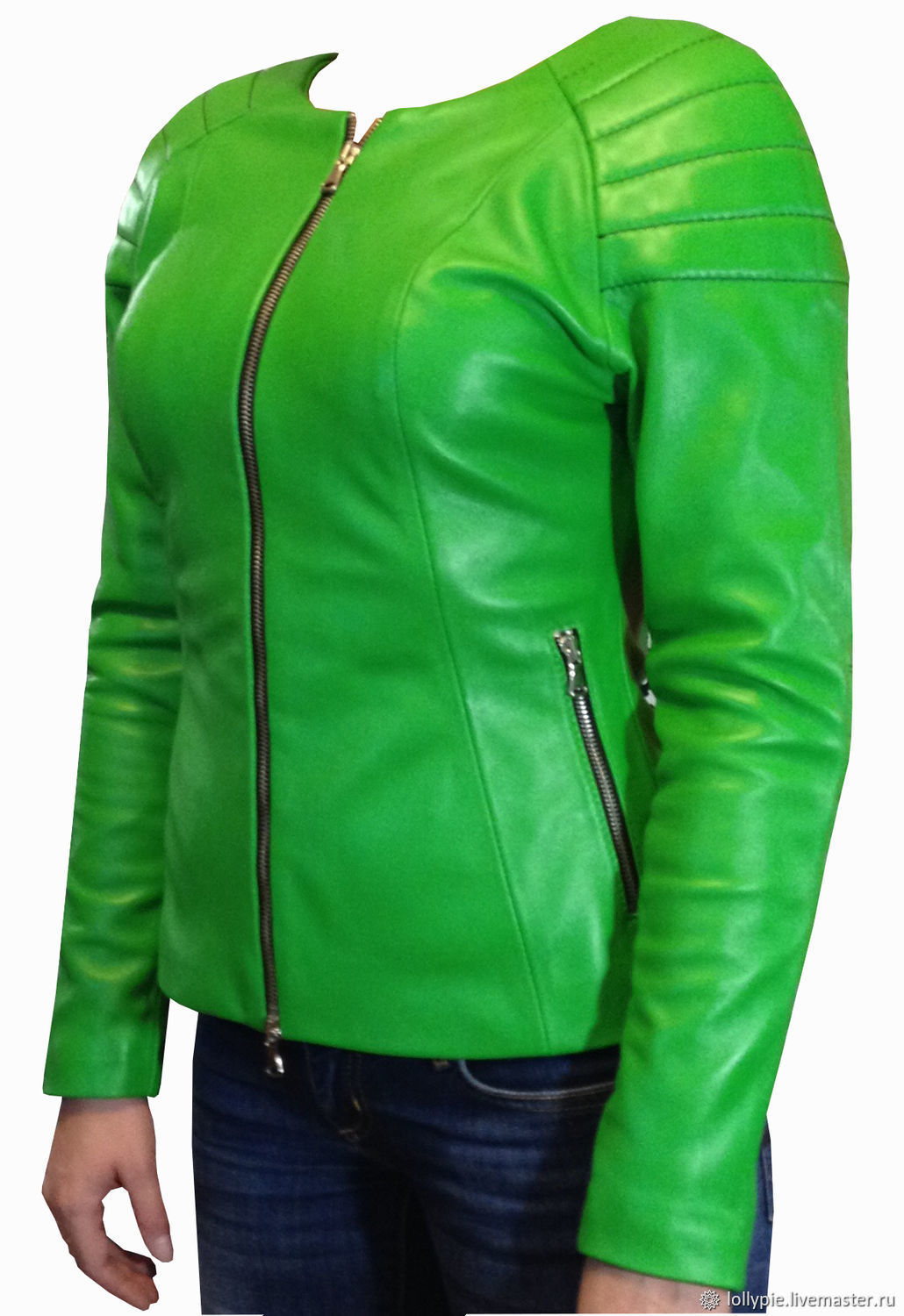 Элис куртка зелёная кожаная
