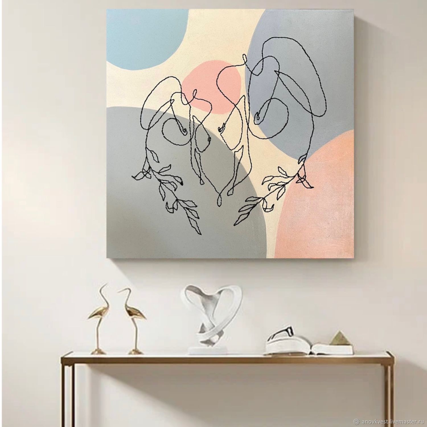 Картины: Картина акрилом на холсте с вышивкой в стиле лайнарт в ...