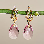 Украшения handmade. Livemaster - original item Long gold earrings with openwork beads and pink chalcedony. Handmade.