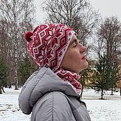 Winter women's set hat and Snood pink gradient 210