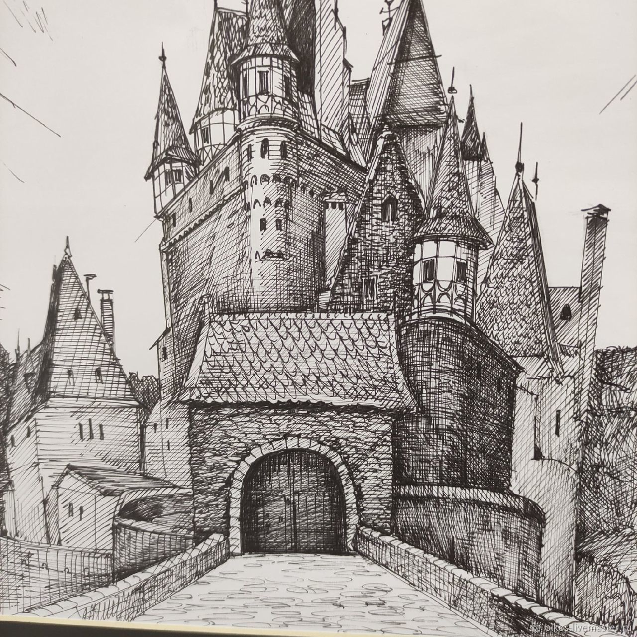 Замок иллюстрация чб
